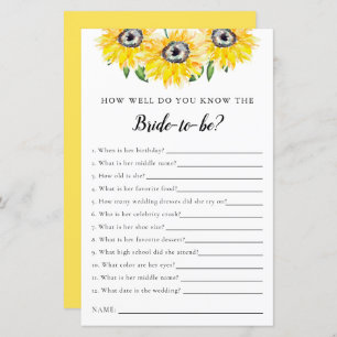 know the bride Bridal Shower Game Sunflower