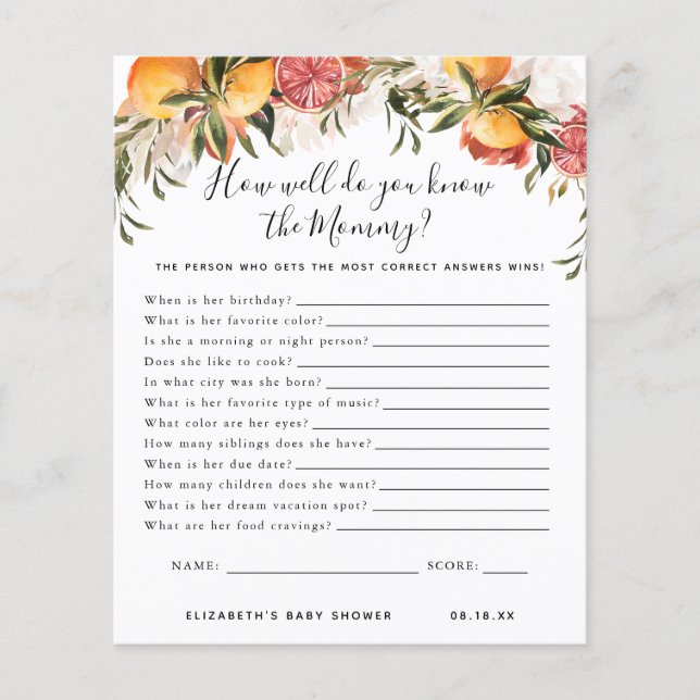 Know The Mummy | Baby Shower Game (Front)