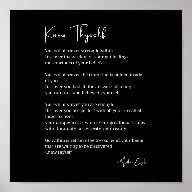 Know thyself inspirational poem poetry wall poster (Front)