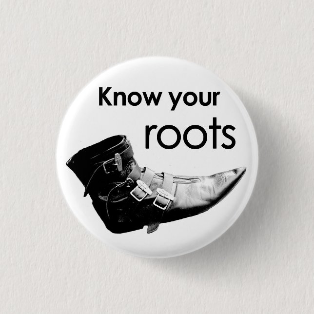 Know your roots 3 cm round badge (Front)