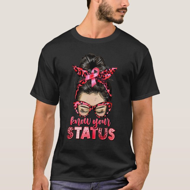 Know Your Status World AIDS Day Messy Bun Leopard  T-Shirt (Front)