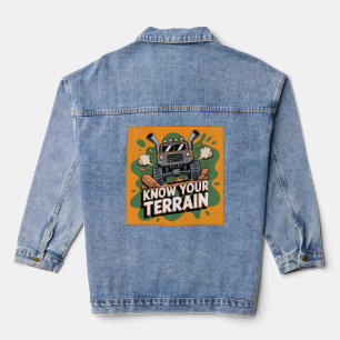 Know Your Terrain Green 4x4 Off Road Truck Cartoon Denim Jacket