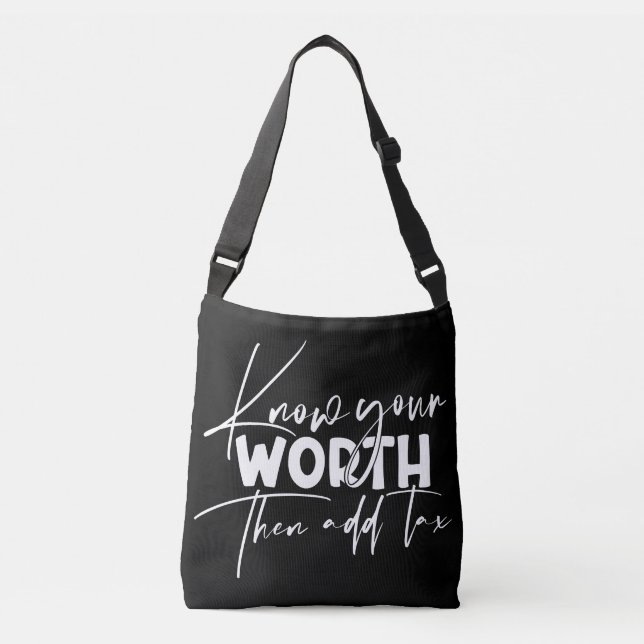 Know Your Worth Inspirational Motivational Quote Crossbody Bag (Front)