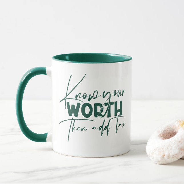 Know Your Worth Inspirational Motivational Quote Mug (With Donut)