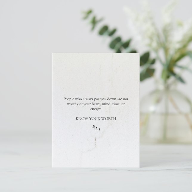 Know Your Worth Quote Postcard (Standing Front)