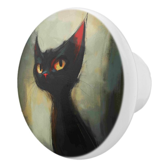  Knowing Black Ninja Cat  Ceramic Knob (Right)