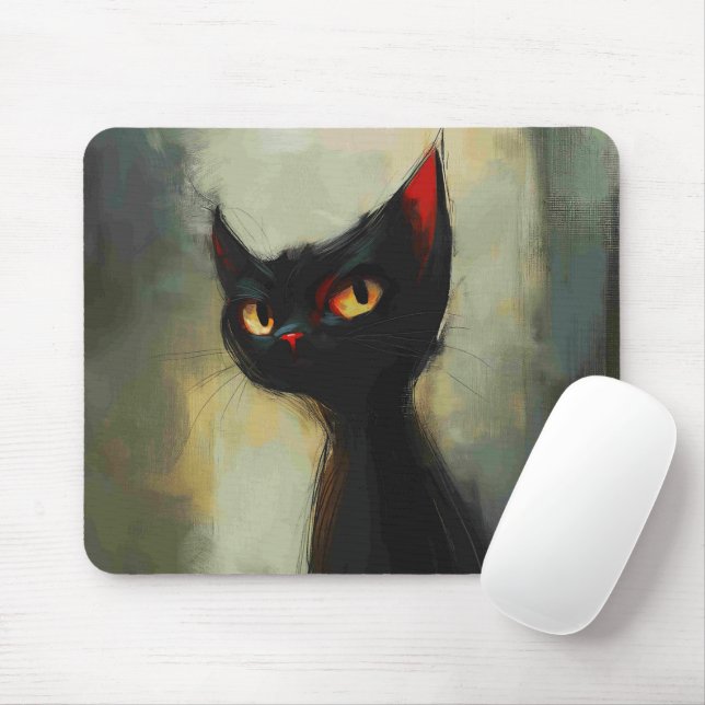  Knowing Black Ninja Cat  Mouse Mat (With Mouse)
