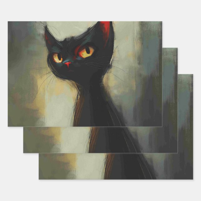  Knowing Black Ninja Cat  Wrapping Paper Sheet (Set)
