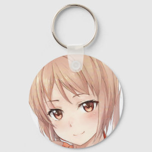 Knowing smile brown hair eyes anime girl manga key ring