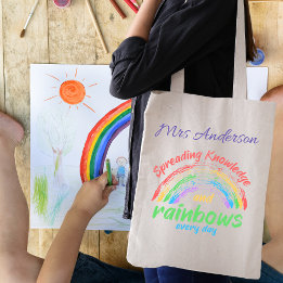 Knowledge and Rainbows Colourful Teacher Gift Tote Bag