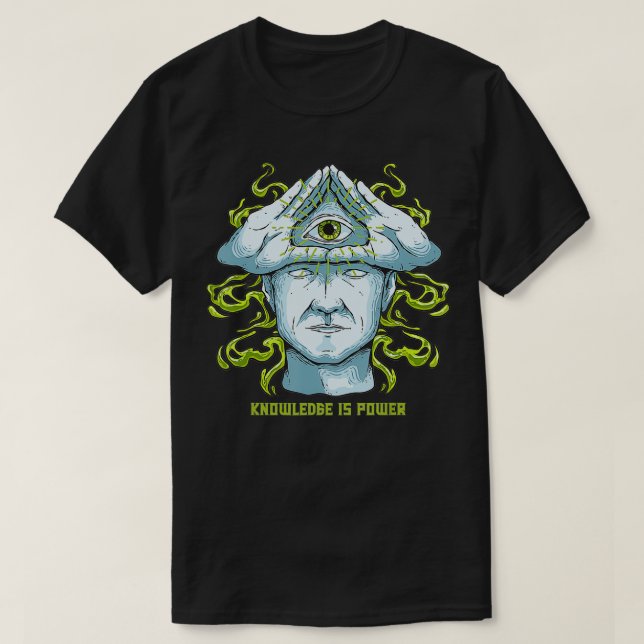 Knowledge Is Power Illuminati Pyramid Allseeing Ey T-Shirt (Design Front)