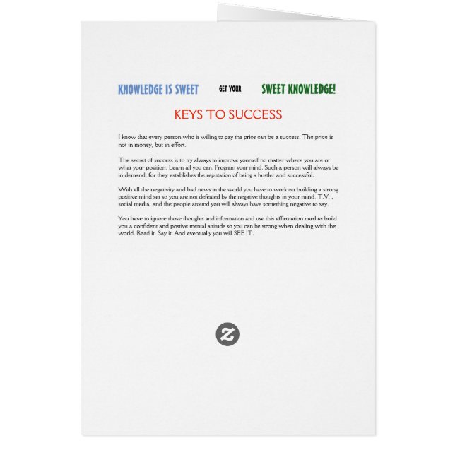 KNOWLEDGE IS SWEET AFFIRMATION CARD (Back)