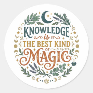 Knowledge is the Best Kind of Magic Book Moon Classic Round Sticker