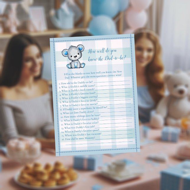 Knows Daddy Best Cute Grey Bear Boy Shower Game Invitation (Creator Uploaded)