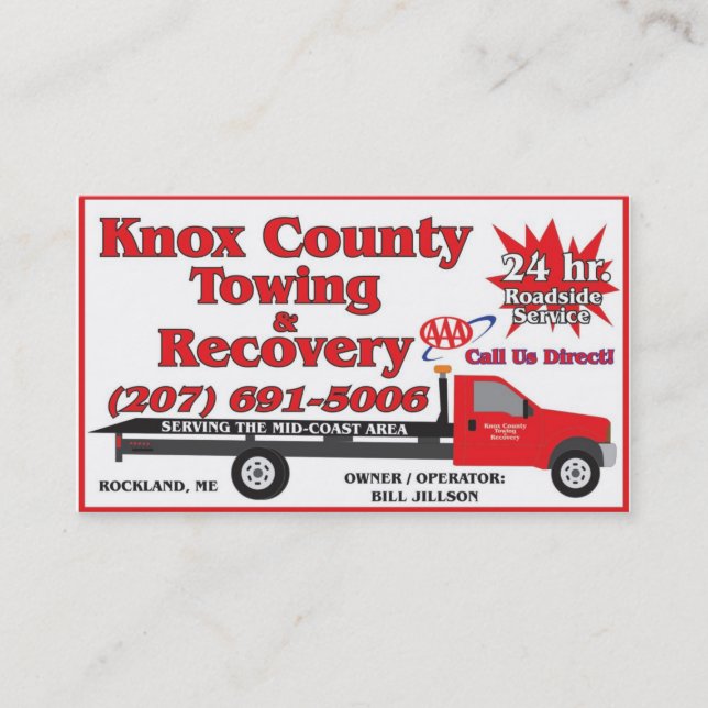 Knox County Towing AAA Business Card (Front)
