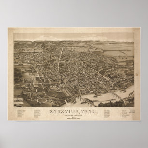 Knoxville Tennessee 1886 Antique Panoramic Map Poster