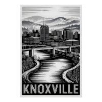 Knoxville Tennessee Skyline Black White Woodcut