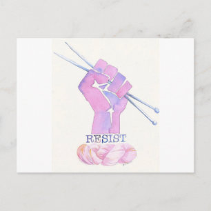 Kntting power fist with RESIST Postcard