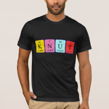 Shirt featuring the name Knut spelled out in symbols of the chemical elements