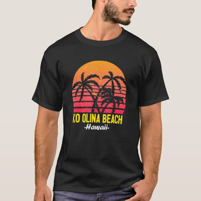 Ko Olina Beach Hawaii Oahu Hawaiian Sunset Palm Tr T-Shirt (Front)