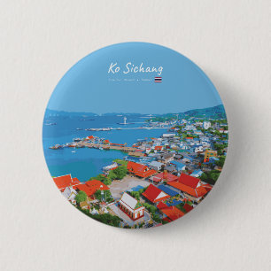 Ko Sichang, Thailand - Vibrant Harbour View 6 Cm Round Badge