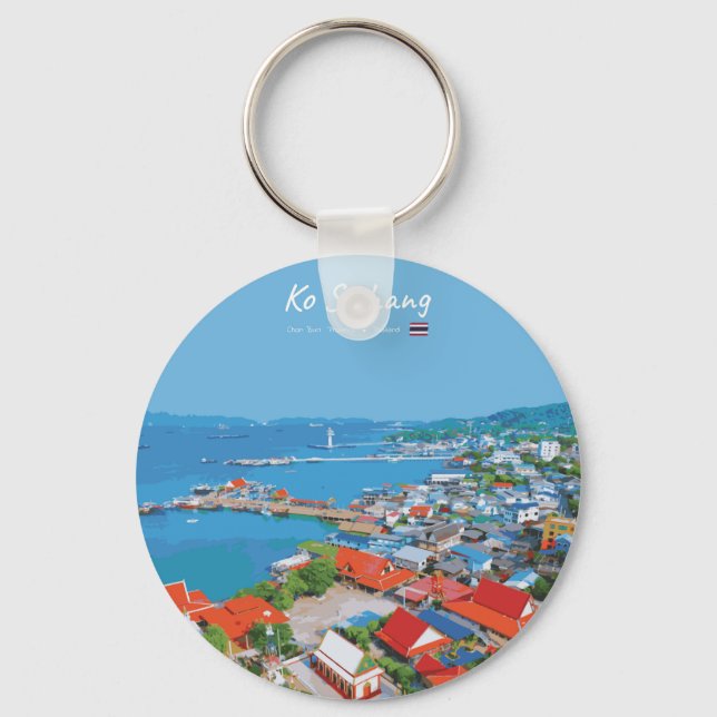 Ko Sichang, Thailand - Vibrant Harbour View Key Ring (Front)