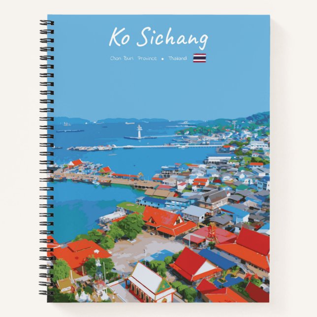 Ko Sichang, Thailand - Vibrant Harbour View Spiral Notebook (Front)