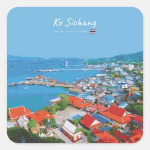 Ko Sichang, Thailand - Vibrant Harbour View Square Sticker