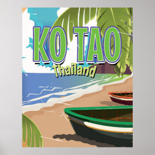Ko Tao thailand vintage travel poster