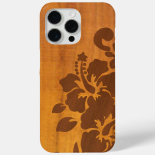 Koa Wood Hibiscus Floral with Island Hawaii Vibes iPhone 15 Pro Max Case
