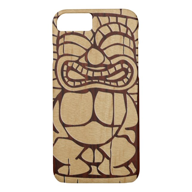 Koa Wood Tiki Ailani Faux Wood Surfboard Case-Mate iPhone Case (Back)