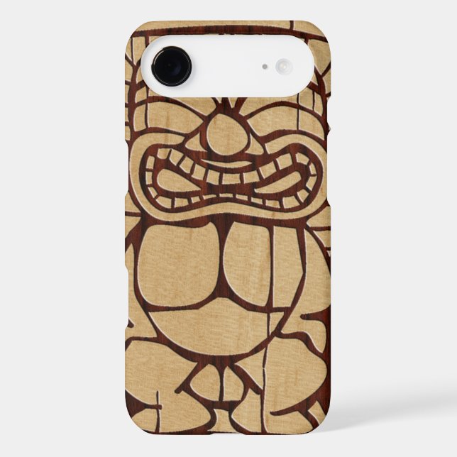 Koa Wood Tiki Ailani Surfboard iPhone 4 Cases (Back)