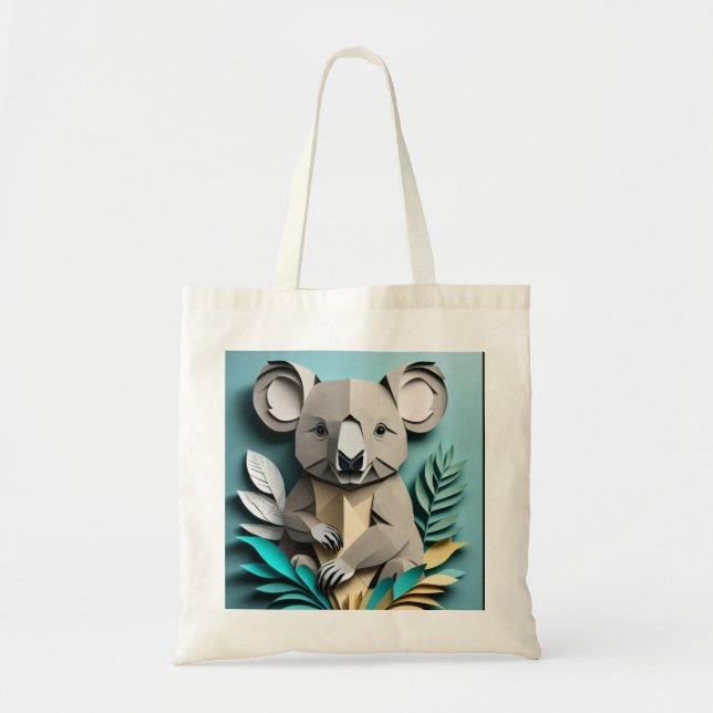 Koala 3D Paper Art Design T-shirt  Tote Bag (Front)