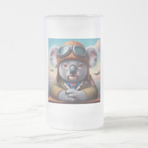 Koala Aeroplane Pilot Frosted Glass Beer Mug