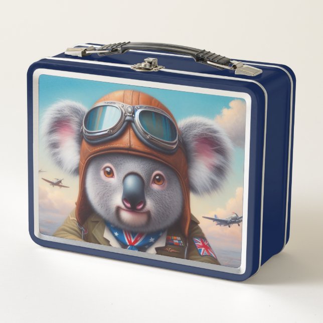 Koala Aeroplane Pilot Metal Lunch Box (Front)
