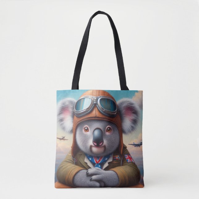 Koala Aeroplane Pilot Tote Bag (Front)