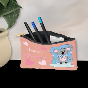 Koala and Pink Hearts Pencil Pouch with Name