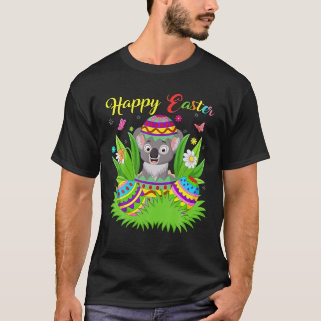 Koala Animal Lover Floral Easter Egg Funny Koala E T-Shirt (Front)