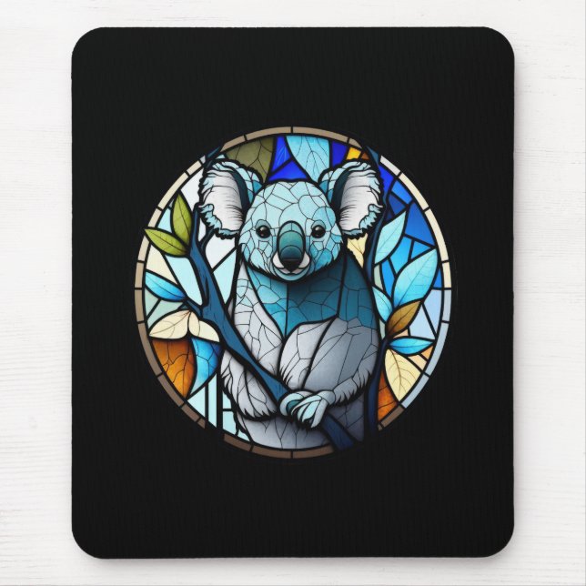 Koala Animal Portrait Stained Glass Wildlife Free Mouse Mat (Front)