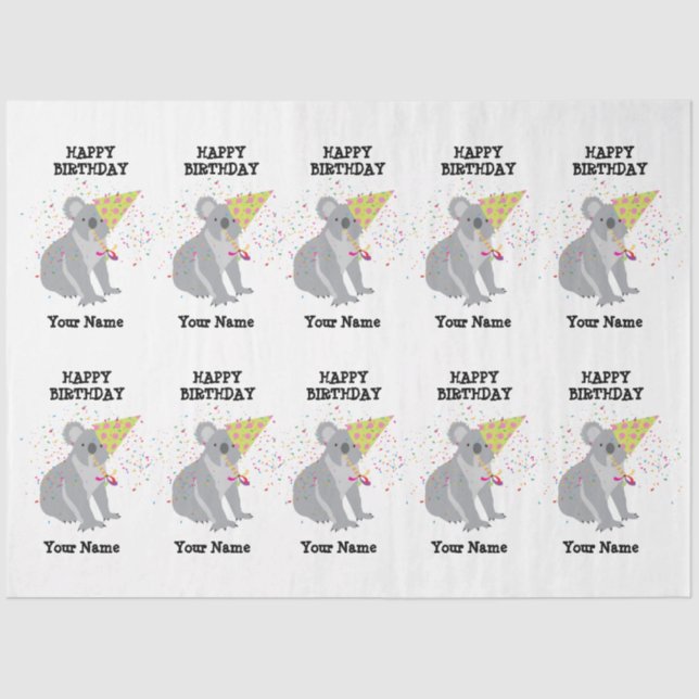 Koala - Animals Having a Party Boys Girls Name Tissue Paper (Front)