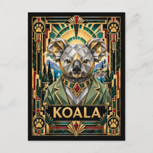 Koala, Art Deco Wildlife Postcard