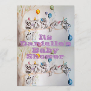Koala Art Watercolour Girls Baby Shower Invitation