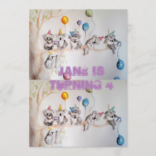 Koala Art Watercolour Girls Birthday Invitation