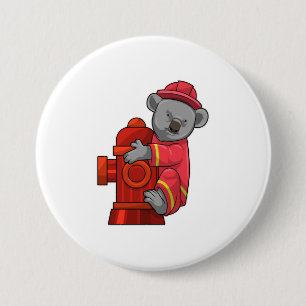 Koala as Firefighter with Fire hydrant 7.5 Cm Round Badge
