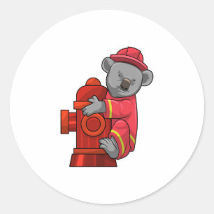Koala as Firefighter with Fire hydrant Classic Round Sticker