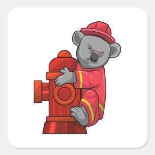 Koala as Firefighter with Fire hydrant Square Sticker