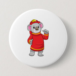 Koala as Firefighter with Helmet 7.5 Cm Round Badge