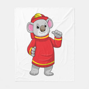 Koala as Firefighter with Helmet Fleece Blanket