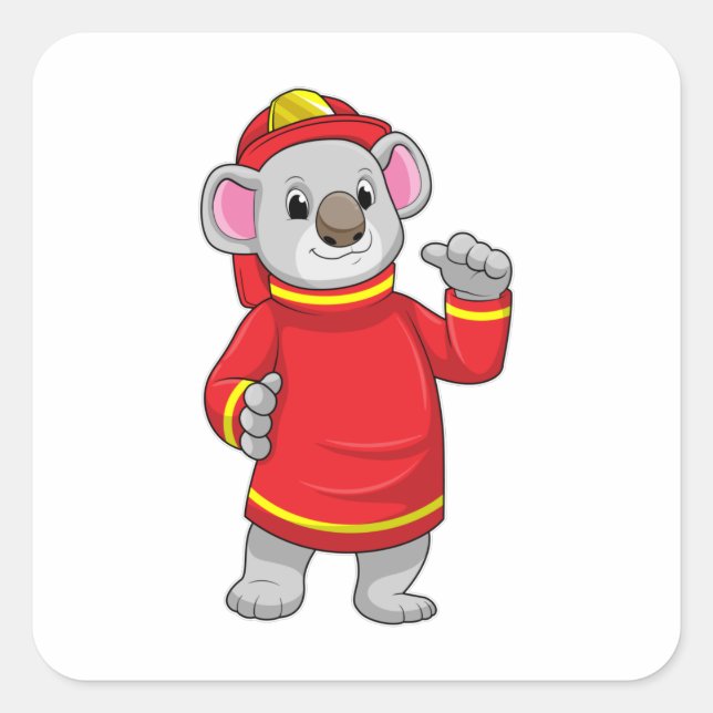 Koala as Firefighter with Helmet Square Sticker (Front)