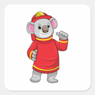 Koala as Firefighter with Helmet Square Sticker